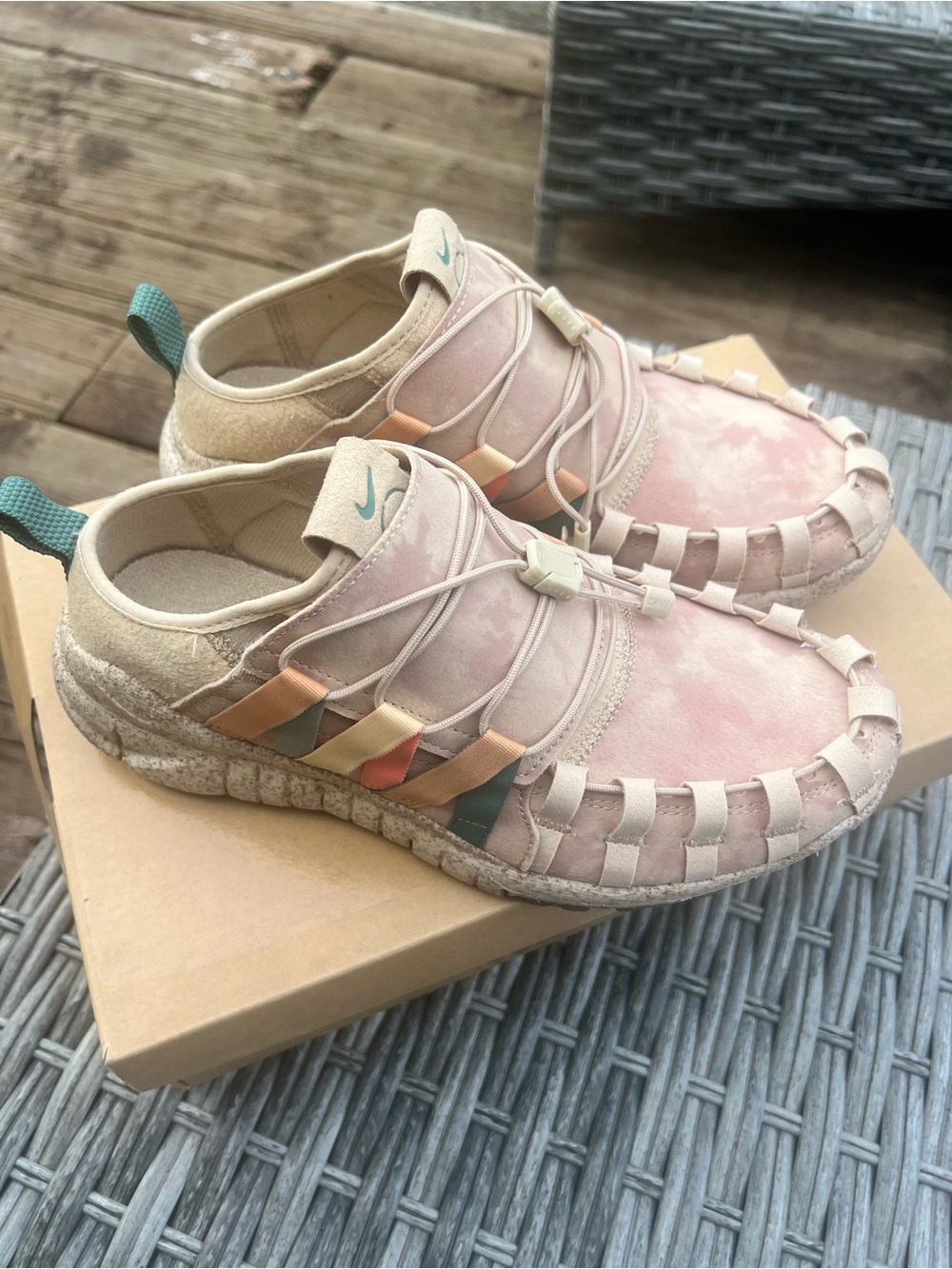 Nike Women’s Slip-On Free CraterTrail Moc- Pink with Beige, Peach & Teal Accents